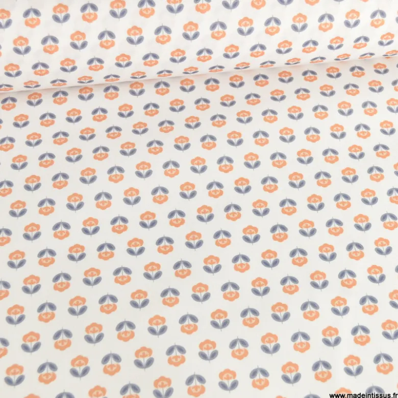 Pul contact alimentaire motifs fleurs vintage bleues fond blanc - motif exclusif