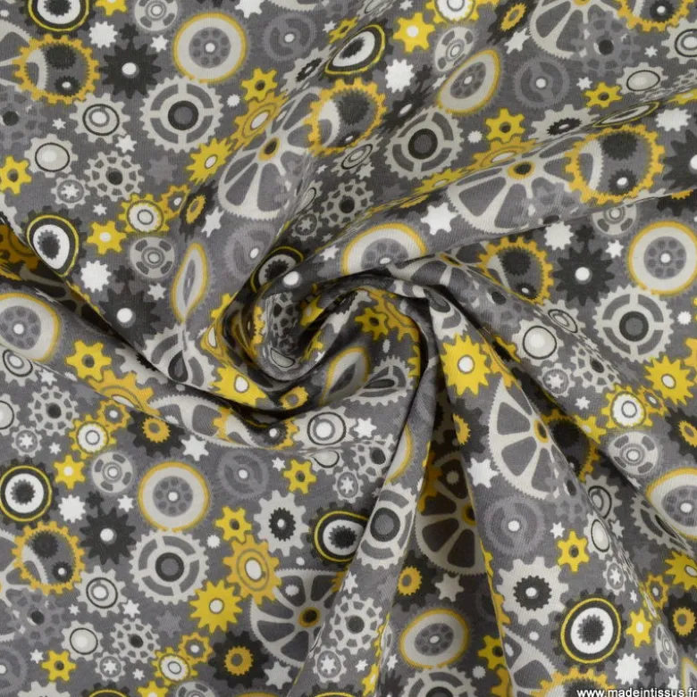 Pul contact alimentaire motifs Engrenages moutarde et gris - oeko tex