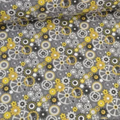 Pul contact alimentaire motifs Engrenages moutarde et gris - oeko tex
