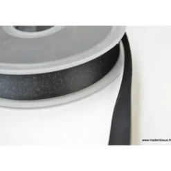 Ruban SATIN LUREX ARGENT - TRAME NOIR, 15 mm, .