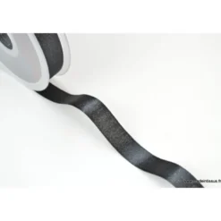 Ruban SATIN LUREX ARGENT - TRAME NOIR, 15 mm, .