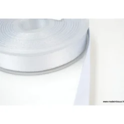 Ruban SATIN LUREX ARGENT - TRAME BLANC, 15 mm, .