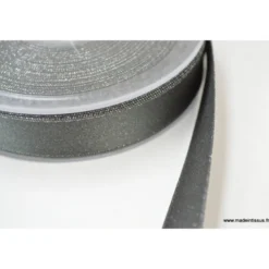 Ruban SATIN LUREX ARGENT - TRAME GRIS, 15 mm, .