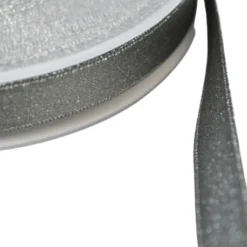 Ruban SATIN LUREX ARGENT - TRAME GRIS, 10 mm