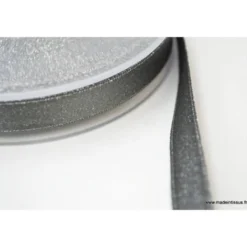 Ruban SATIN LUREX ARGENT - TRAME GRIS, 10 mm