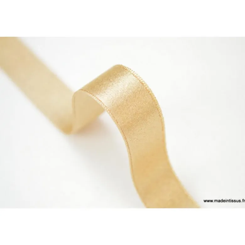Ruban SATIN LUREX OR - TRAME BEIGE, 15 mm, .