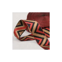 Sangle jacquard Ethnique 38mm - Chevron rouge, camel et noir