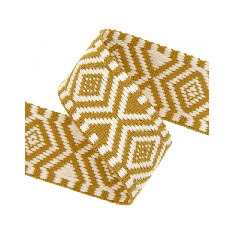 Sangle jacquard Ethnique 38mm - Jaune Moutarde