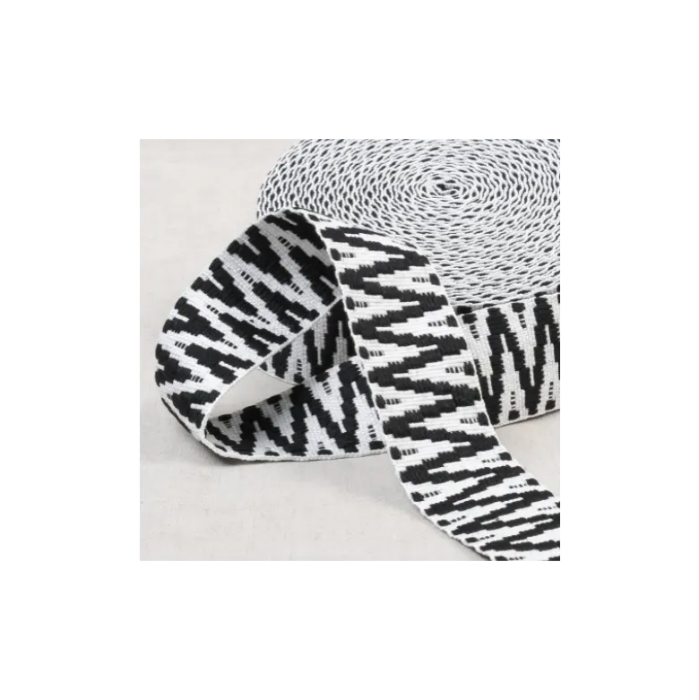 Sangle jacquard Ethnique 38mm - Triangle noir et blanc