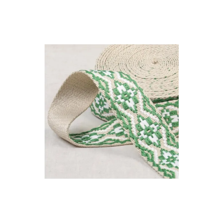Sangle jacquard Ethnique 38mm - Vert vif