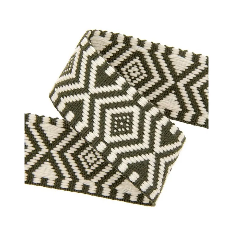 Sangle jacquard Ethnique 38mm - Vert kaki