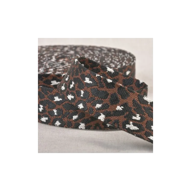 Sangle motif léopard marron café - 38mm