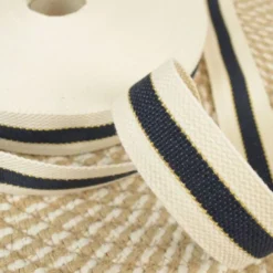 Sangle à rayures écru et marine bordure Lurex 33mm