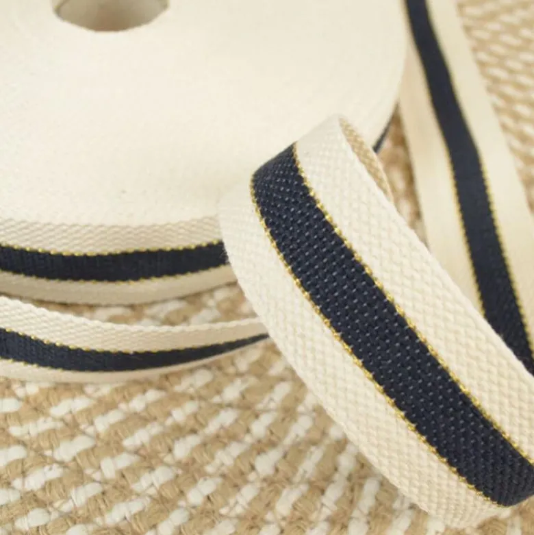 Sangle à rayures écru et marine bordure Lurex 33mm