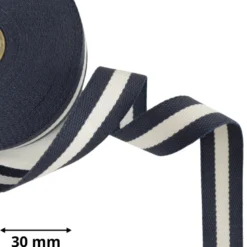 Sangle souple bicolore 30mm en coton - Bleu marine et Blanc