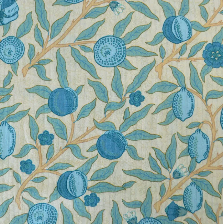 Seersucker motif Fleurs et fruits bleus fond écru