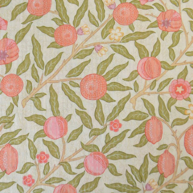 Seersucker motif Fleurs et fruits roses fond écru