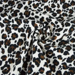 Seersucker surpiqué motif léopard sable et noir