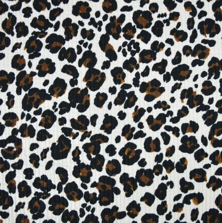 Seersucker surpiqué motif léopard sable et noir