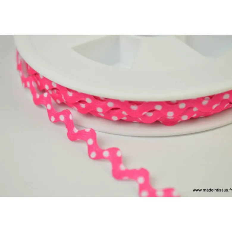 Serpentine Croquet à Pois Blanc sur fond Fuchsia 9mm x1m