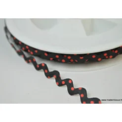 Serpentine Croquet à Pois rouge sur fond Noir 9mm x1m