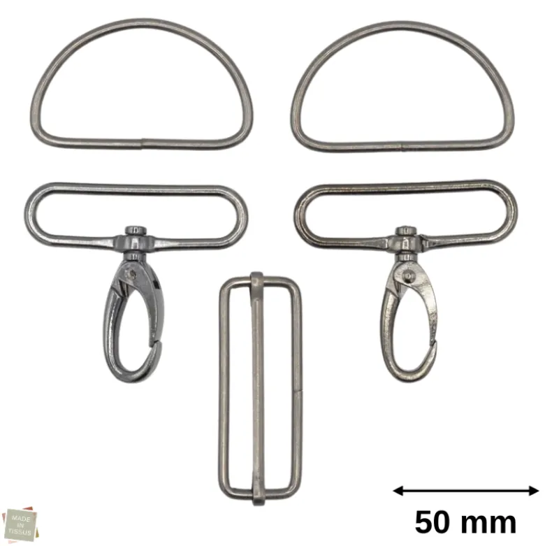 Set d'accessoires pour sac - 50mm - Argent anthracite