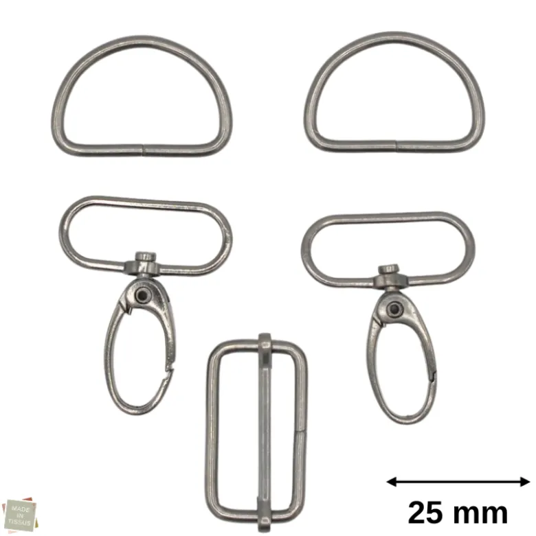 Set d'accessoires pour sac - 25mm - Argent anthracite