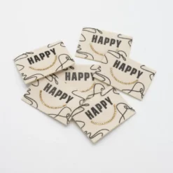 Étiquette tissée - Happy - strass doré