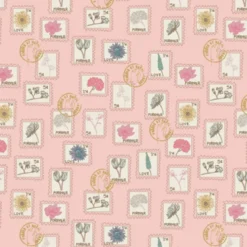 Tissu Art Gallery - motif Timbres fond rose - collection Floral Postage