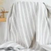 Tissu aspect Lin à rayures - Sable et blanc