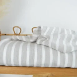 Tissu aspect Lin à rayures - Sable et blanc