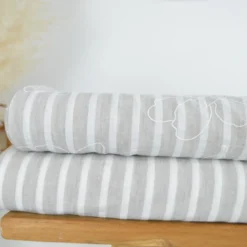 Tissu aspect Lin à rayures - Sable et blanc