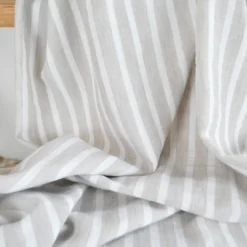 Tissu aspect Lin à rayures - Sable et blanc