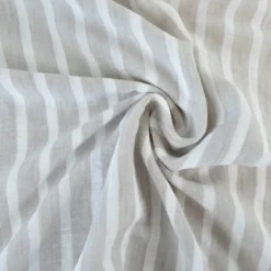 Tissu aspect Lin à rayures - Sable et blanc