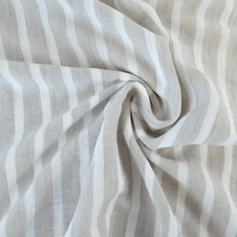 Tissu aspect Lin à rayures - Sable et blanc