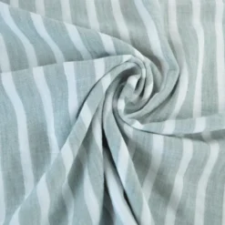Tissu aspect Lin à rayures - Sauge et blanc