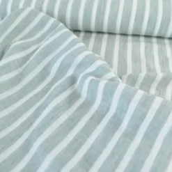 Tissu aspect Lin à rayures - Sauge et blanc
