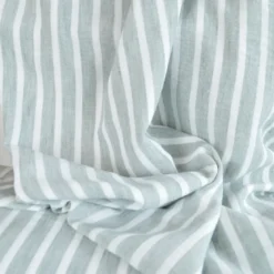 Tissu aspect Lin à rayures - Sauge et blanc