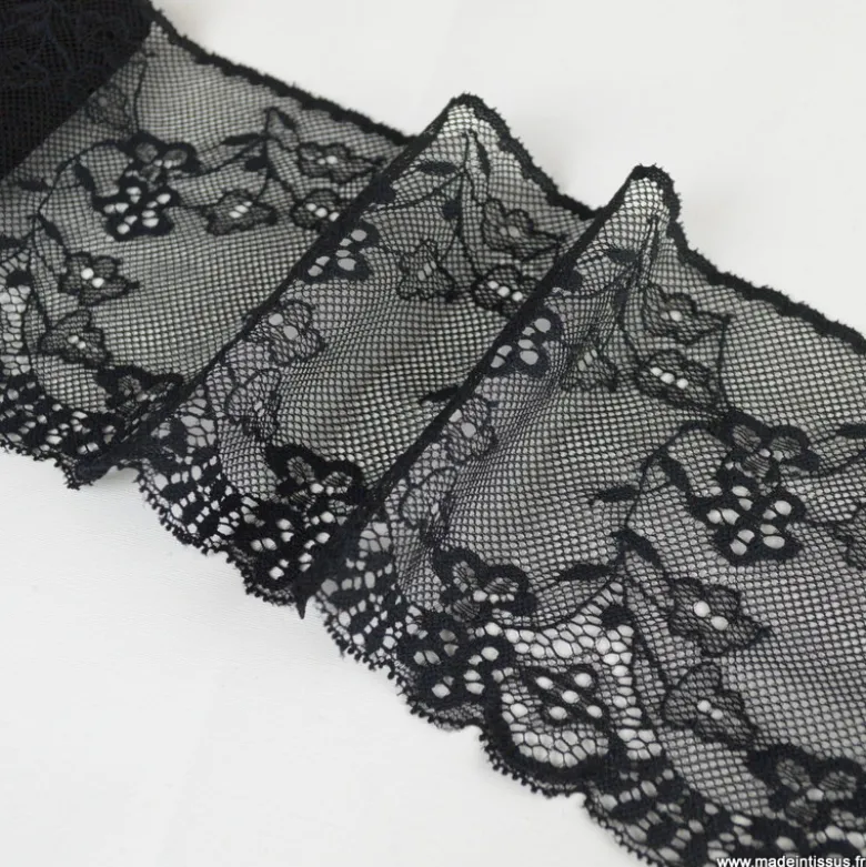 Tissu bande Galon dentelle lycra noir 10,8 cm