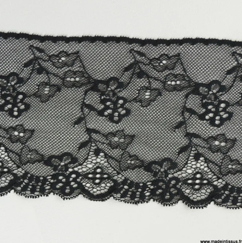 Tissu bande Galon dentelle lycra noir 10,8 cm