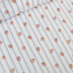 Tissu Batifolle en coton motif fleurs et rayures fond blanc - OEKO TEX