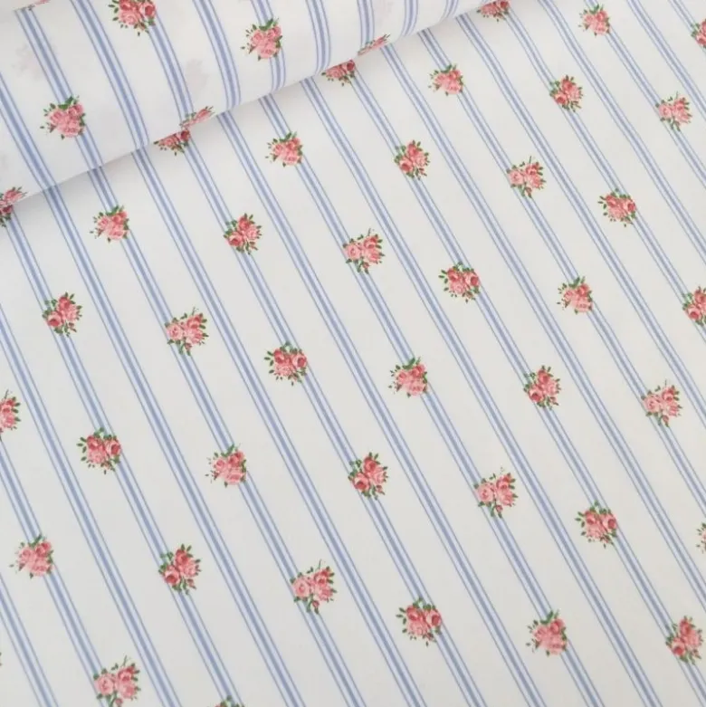 Tissu Batifolle en coton motif fleurs et rayures fond blanc - OEKO TEX