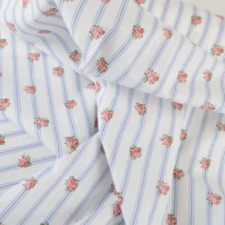 Tissu Batifolle en coton motif fleurs et rayures fond blanc - OEKO TEX