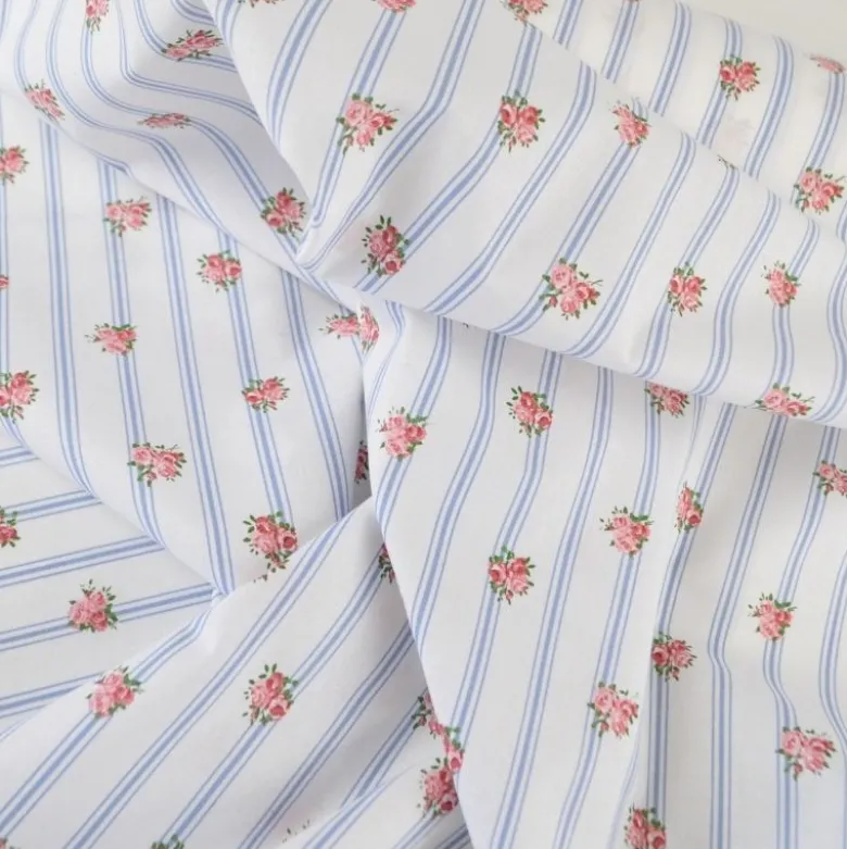 Tissu Batifolle en coton motif fleurs et rayures fond blanc - OEKO TEX
