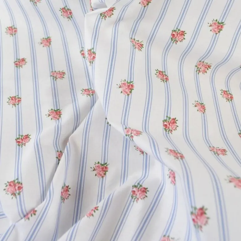 Tissu Batifolle en coton motif fleurs et rayures fond blanc - OEKO TEX
