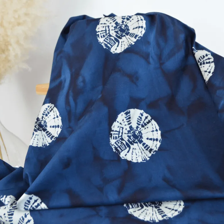 Tissu Batik "Hampi" – cercles sur fond indigo