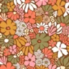 Tissu Begonia en coton motif fleurs fond Kaki - OEKO TEX