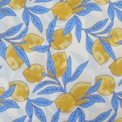 Tissu Block print Indien – Motif citrons fond bleu