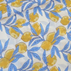 Tissu Block print Indien – Motif citrons fond bleu