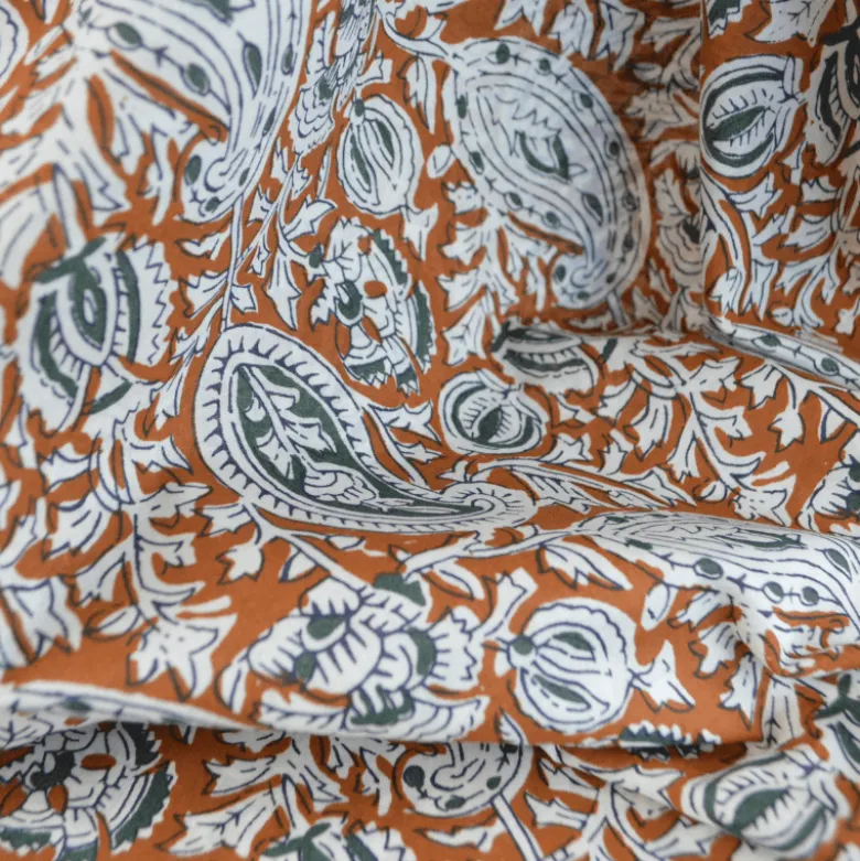 Tissu Block print Indien Pushkar – Motif fleurs fond Cognac